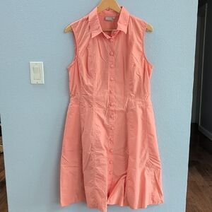 eshakti Coral Cotton Sleeveless Button-Front Shirt Dress